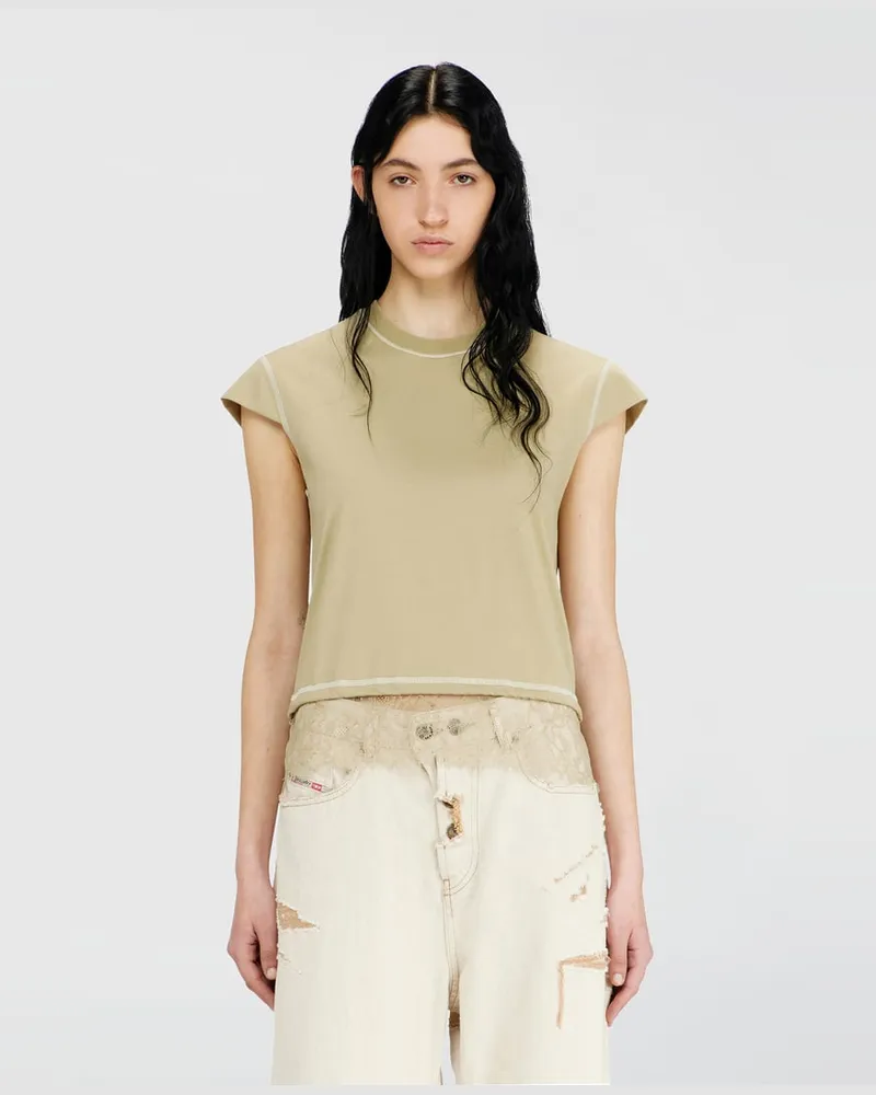 Diesel Jersey-Top mit Spitzenbesatz am Saum - Oberteile - Damen - Beige Beige