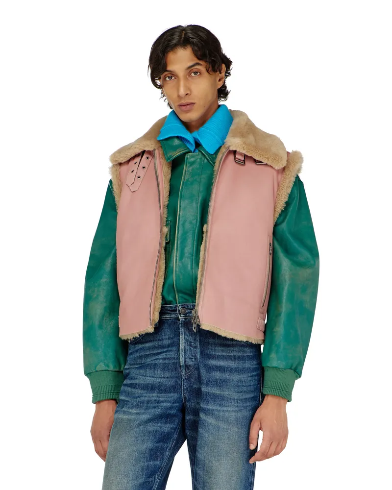 Diesel Lederweste mit Shearling - Lederjacken - Herren - Rosa Rosa
