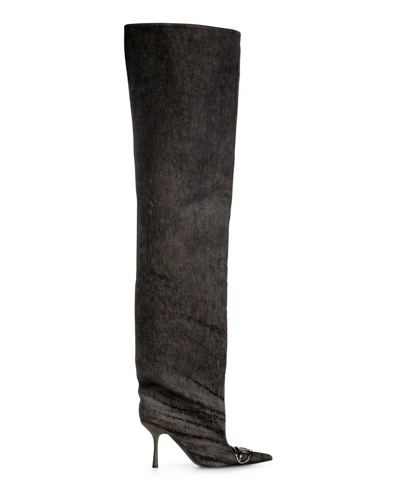 Diesel Overknees-Stiefel aus beschichtetem Denim - Stiefel - Damen - Schwarz Schwarz
