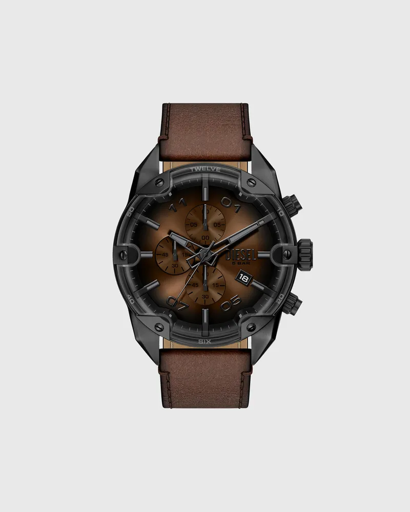 Diesel Spiked Uhr mit braunem Lederarmband - Uhren - Herren - Braun Braun