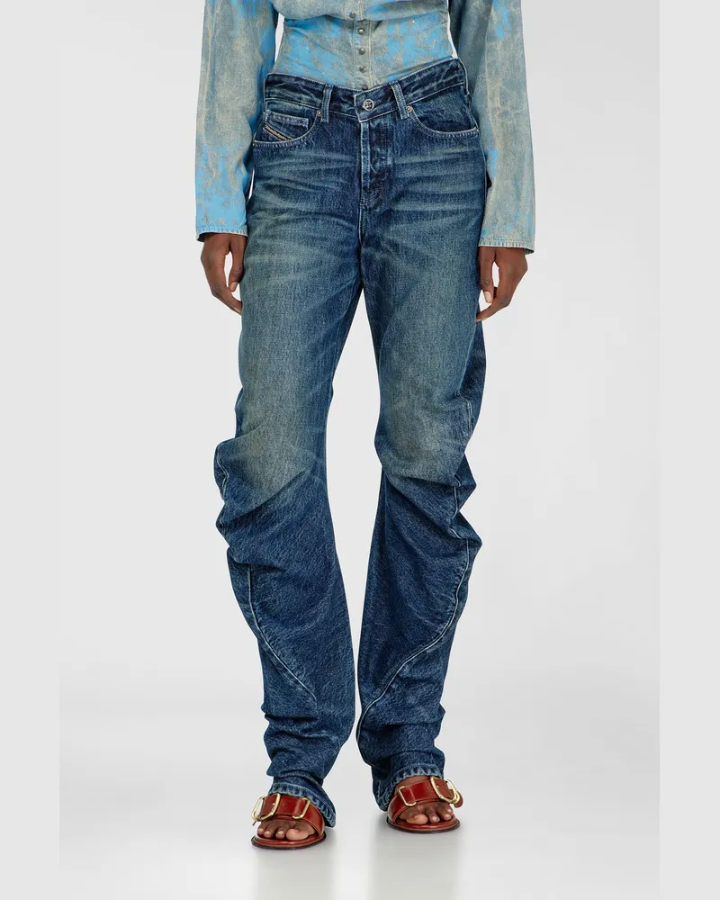 Diesel Regular Jeans Regular Waist D-Twisty, Dunkelblau, Knopfverschluss Blau