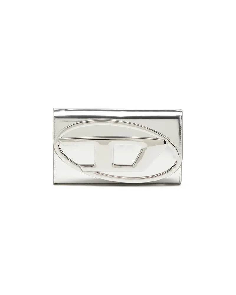 Diesel Wallet Bag aus Hochglanz-Leder - Portemonnaies mit Umhängegurt - Damen - Silber Silber