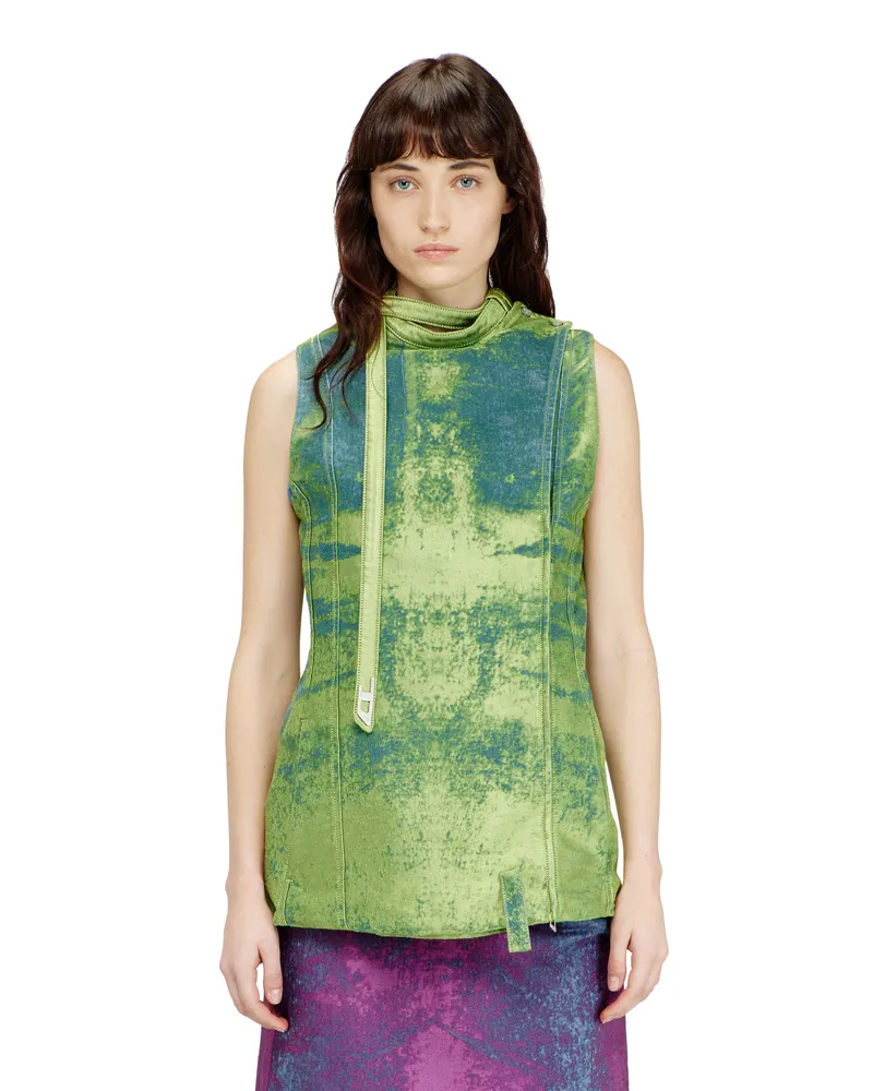 Diesel Weste mit Gürtel aus farbigem Satin-Denim - Westen - Damen - Grün Grün