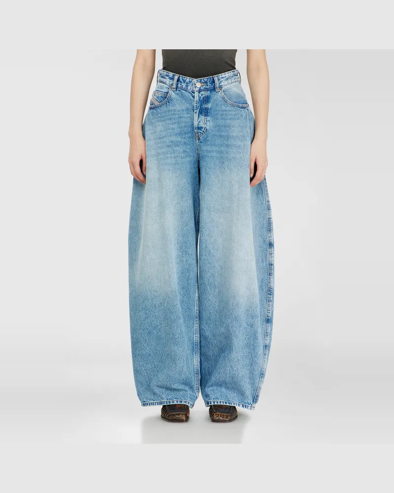 Diesel Relaxed Jeans High Waist 1987 D-Khelz, Hellblau, Knopfverschluss Blau