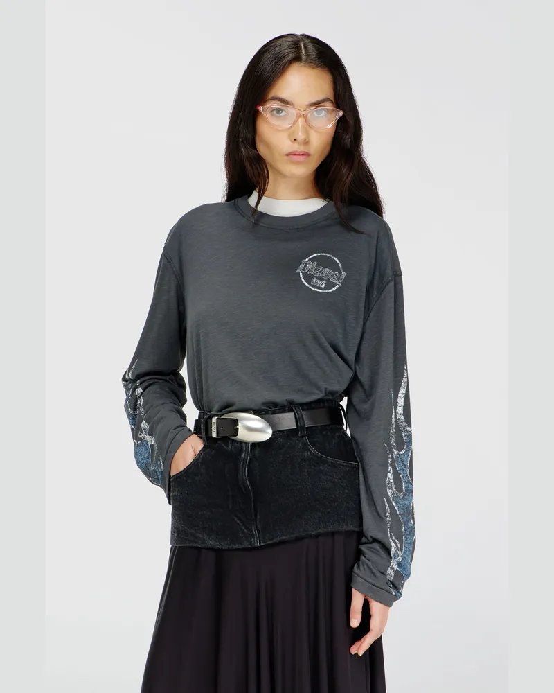 Diesel Langarm-T-Shirt aus Slub-Jersey mit crack print - T-Shirts - Damen - Grau Grau