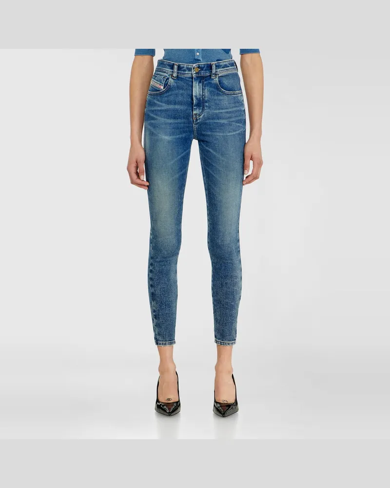 Diesel Skinny Jeans High Waist 1984 Slandy-High, Mittelblau, Reißverschluss Blau