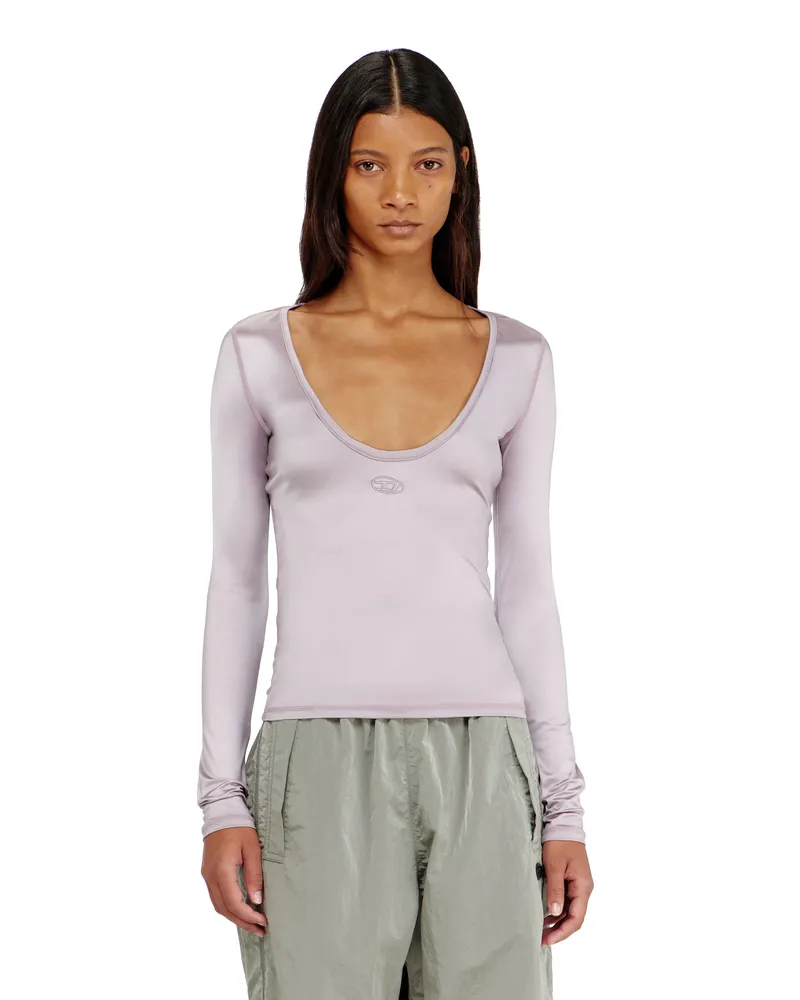 Diesel Nylon slim top mit Rundhalsausschnitt und Logo Oval D Stickerei - Oberteile - Damen - Violett Violett