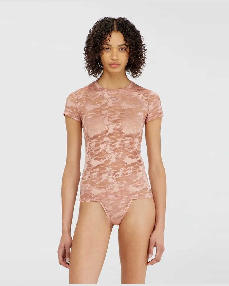 Diesel T-Shirt mit Camouflage-Spitze - Oberteile - Damen - Rosa Rosa