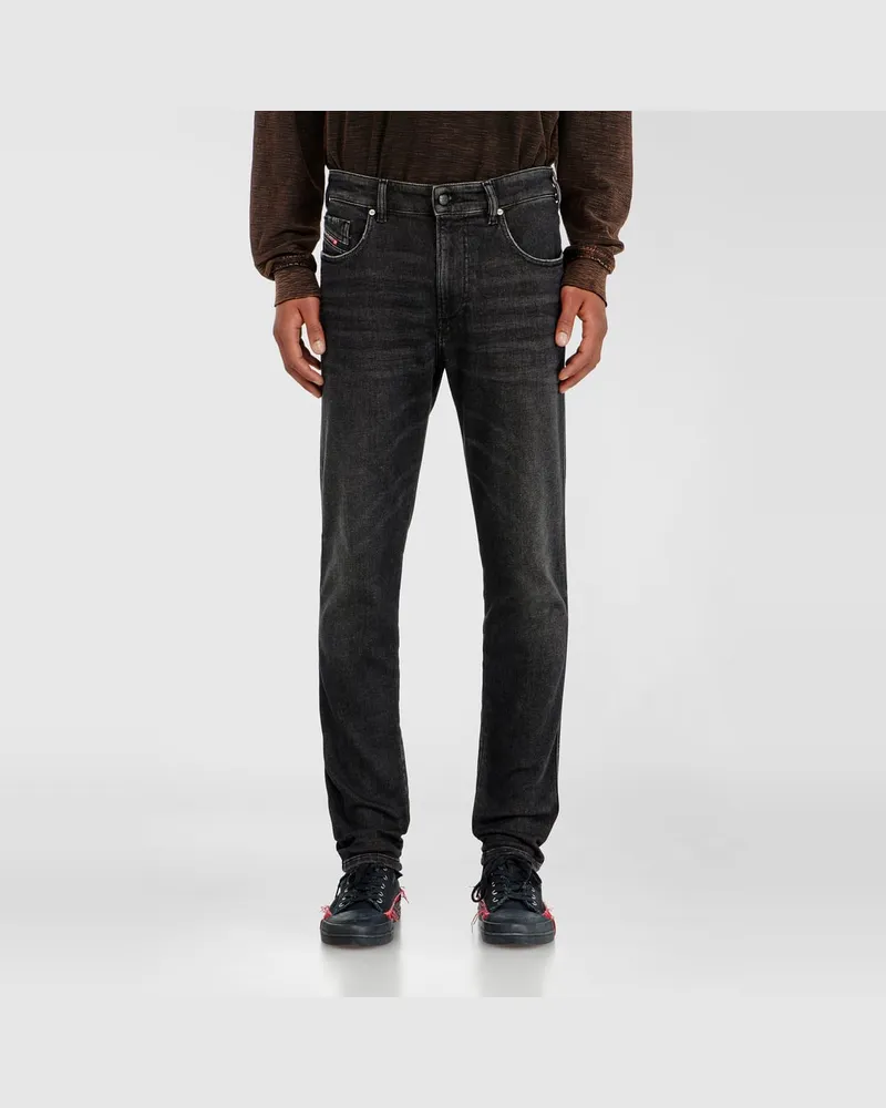 Diesel Slim Regular Waist 2062 D-Strukt Joggjeans, Schwarz/Dunkelgrau, Reißverschluss Schwarz