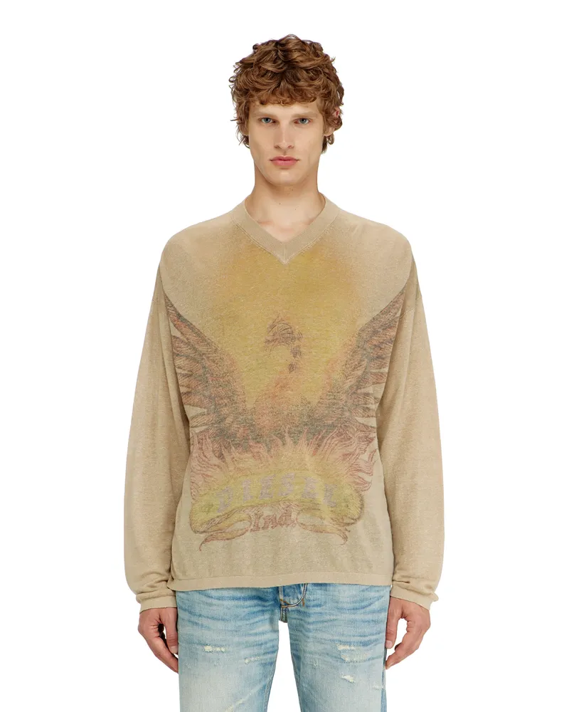 Diesel Leinenpullover mit verblasstem Phoenix-Print - Strickwaren - Herren - Beige Beige
