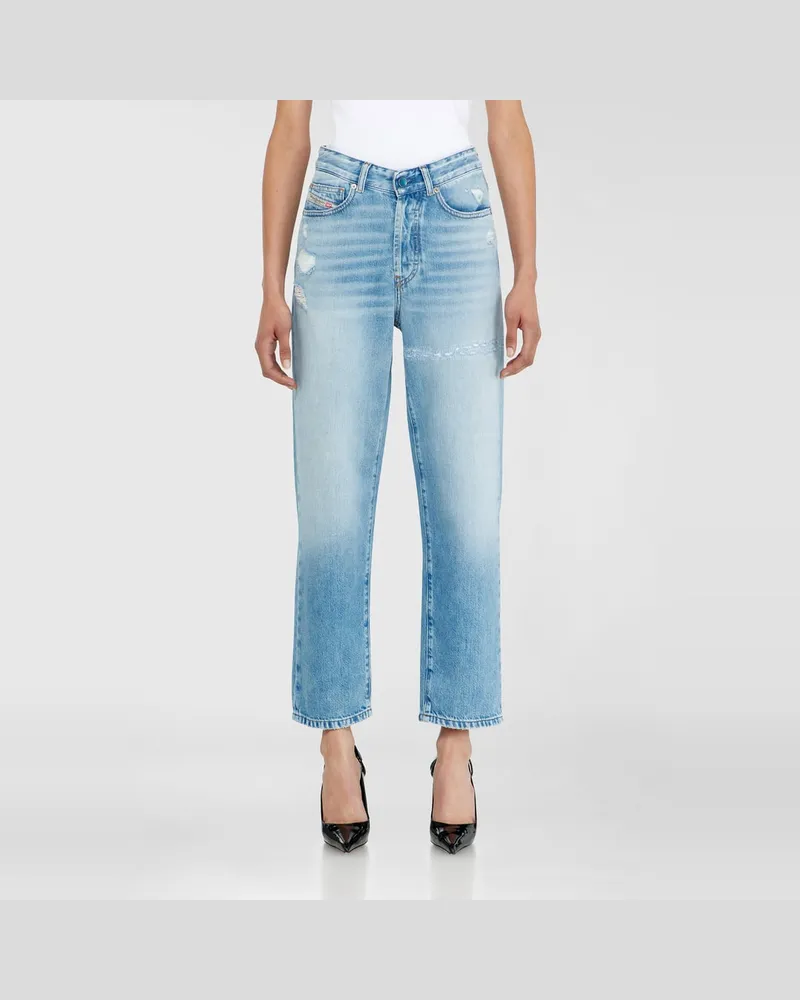 Diesel Regular Jeans High Waist 1981 D-Went, Hellblau, Knopfverschluss Blau