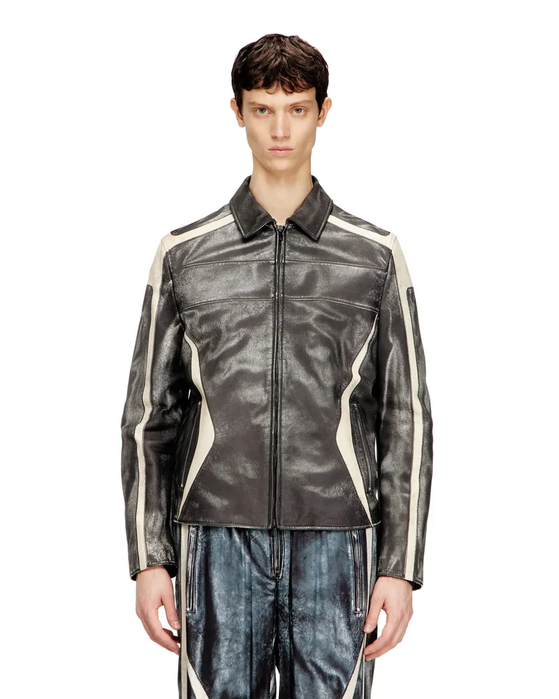 Diesel Leder-Coachjacke mit Biker-Print - Lederjacken - Herren - Bunt Bunt