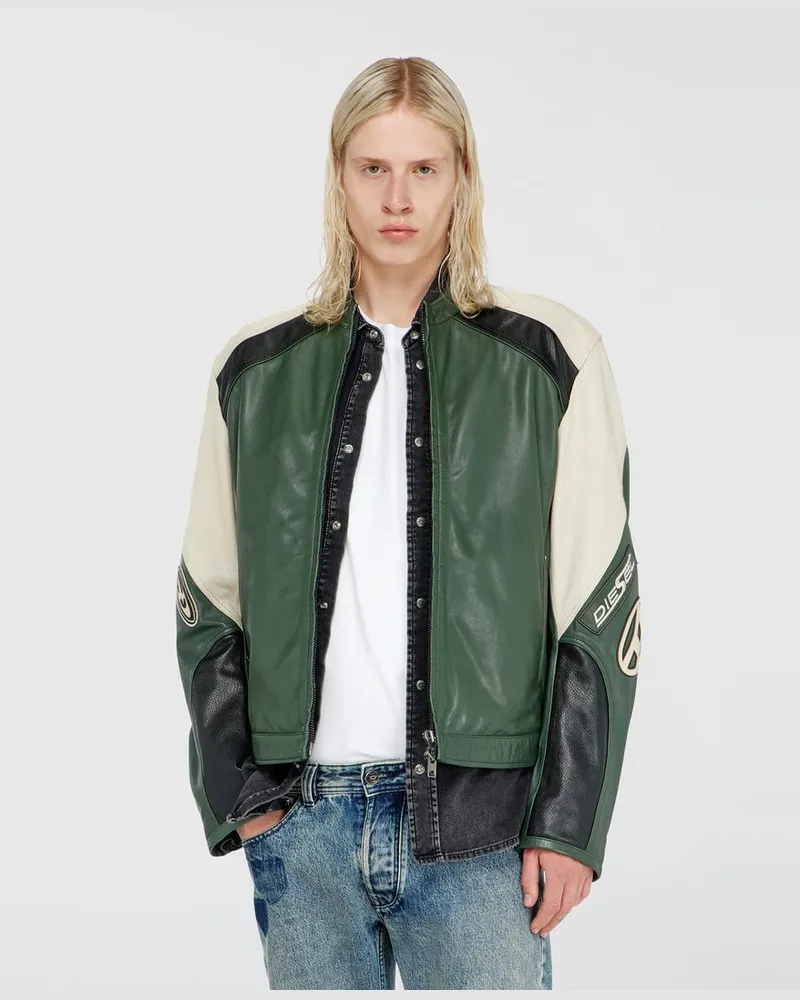 Diesel Bikerjacke aus perforiertem Colour-Block-Leder - Lederjacken - Herren - Bunt Bunt