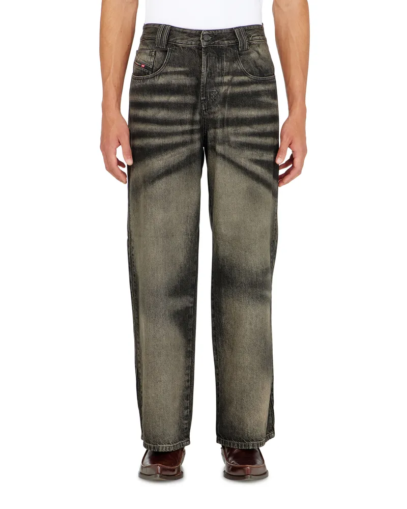 Diesel Relaxed Jeans High Waist 1982 D-Hakou, Schwarz/Dunkelgrau, Knopfverschluss Schwarz