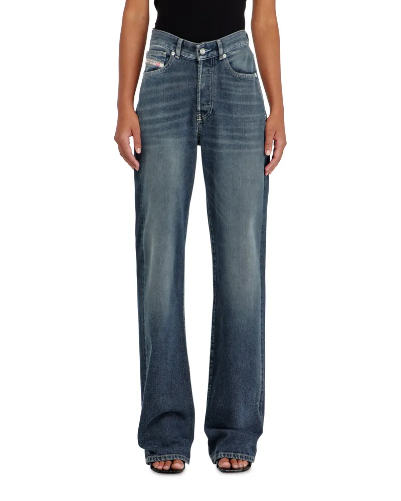 Diesel Regular Jeans High Waist 1971 D-Sent, Dunkelblau, Knopfverschluss Blau