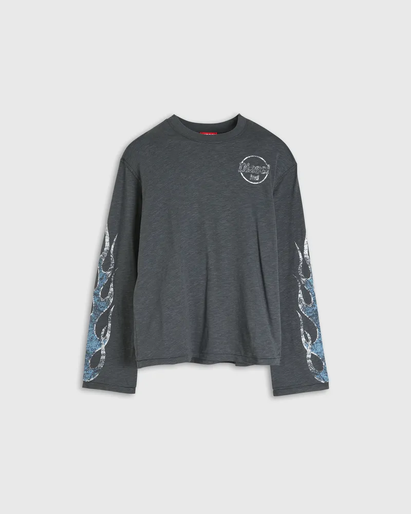 Diesel Langarm-T-Shirt aus Slub-Jersey mit crack print - T-Shirts - Damen - Grau Grau