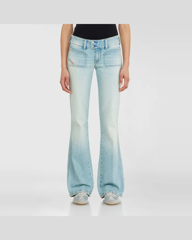 Diesel Bootcut Jeans Low Waist D-Hush, Hellblau, Reißverschluss Blau