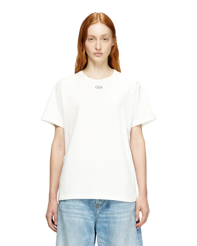 Diesel Baumwoll-T-Shirt mit metallischem Oval D - T-Shirts - Damen - Weiss Weiss