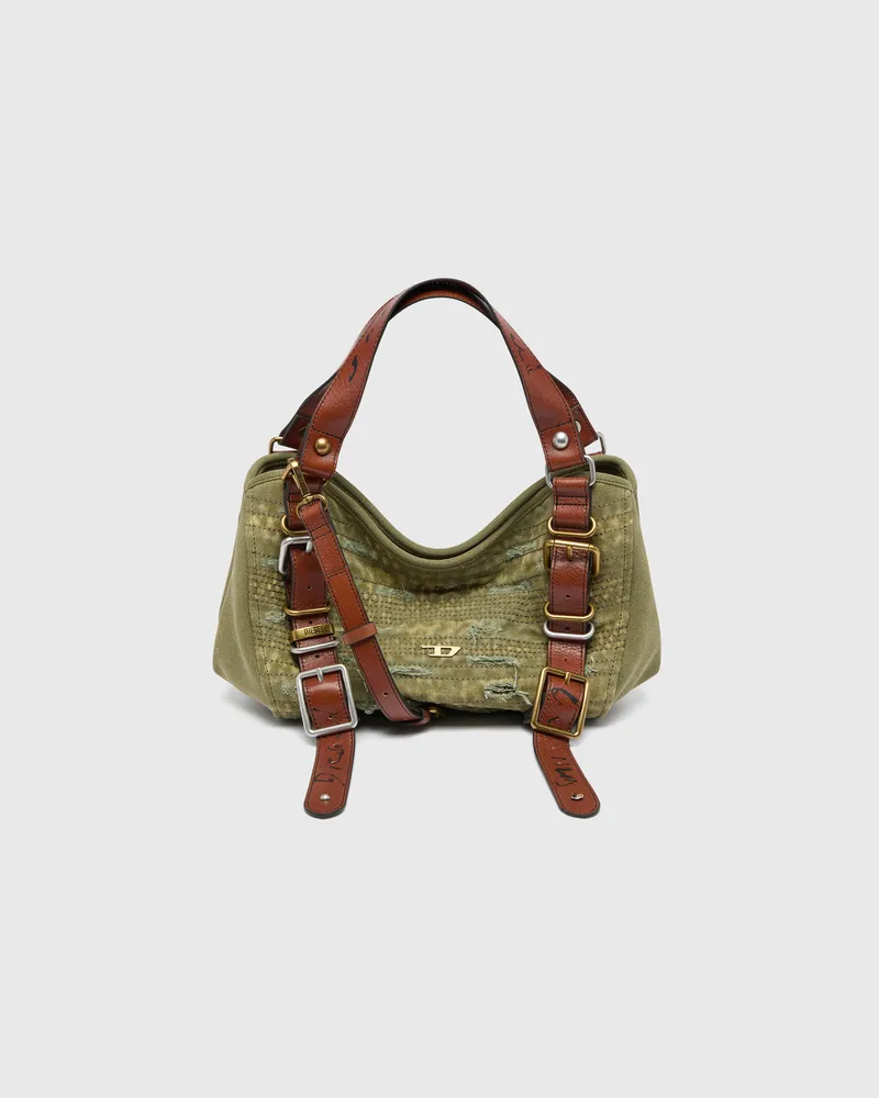 Diesel D-One-Small Top-Handle-Tasche aus Canvas mit Lederbesatz - Handtaschen - Damen - Grün Grün