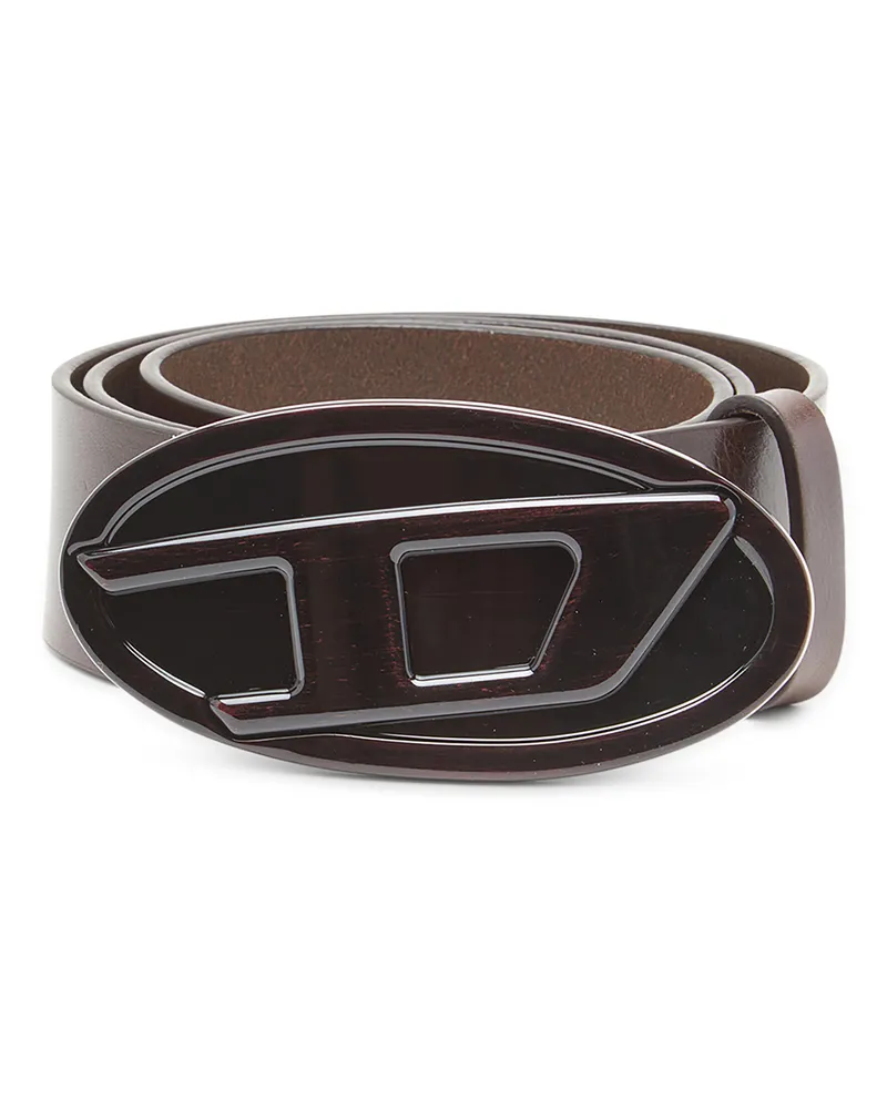 Diesel 4 cm breiter Gürtel aus Leder mit glänzender Oval D-Schnalle - Gürtel - Damen - Braun Braun