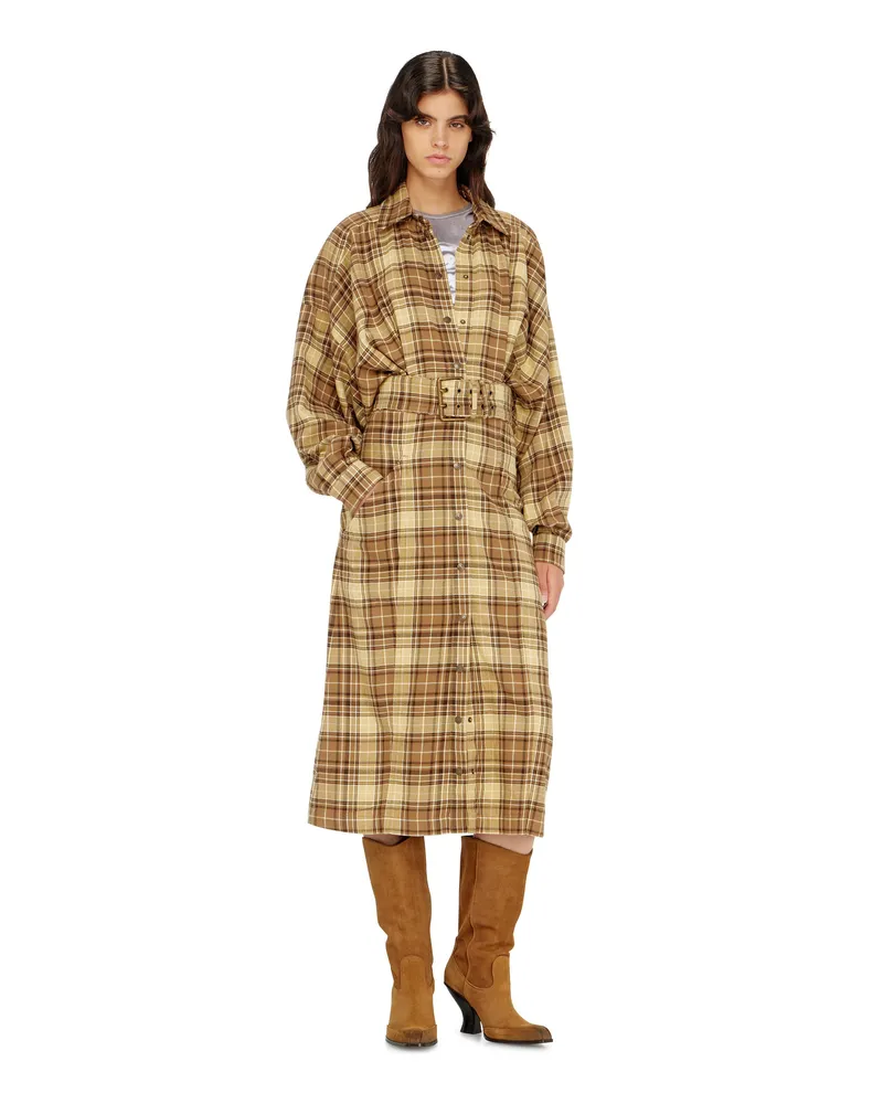 Diesel Midikleid aus kariertem Flanell mit breitem Gürtel - Kleider - Damen - Bunt Bunt