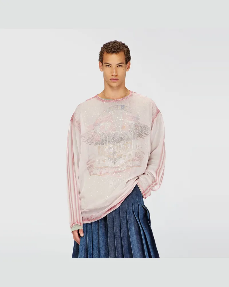 Diesel Transparentes Chiffon-Top mit Konzertgrafiken - T-Shirts - Herren - Rosa Rosa