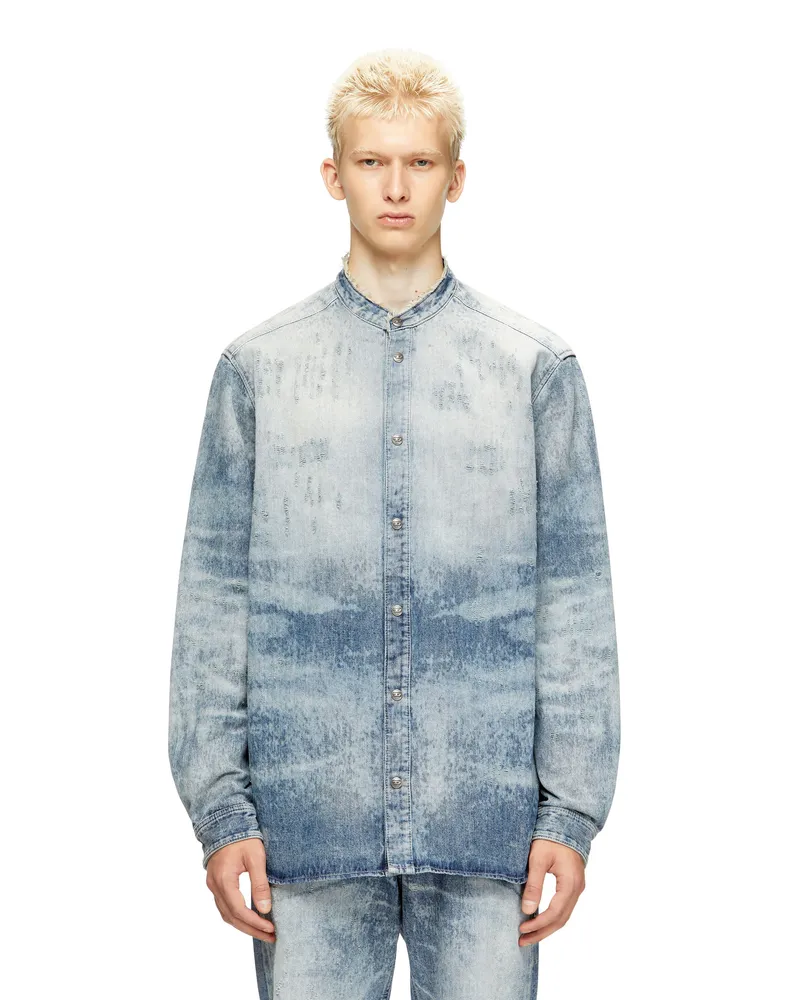 Diesel Hemd aus vielgetragenem Wabenmuster-Denim - Denimhemden - Herren - Blau Blau
