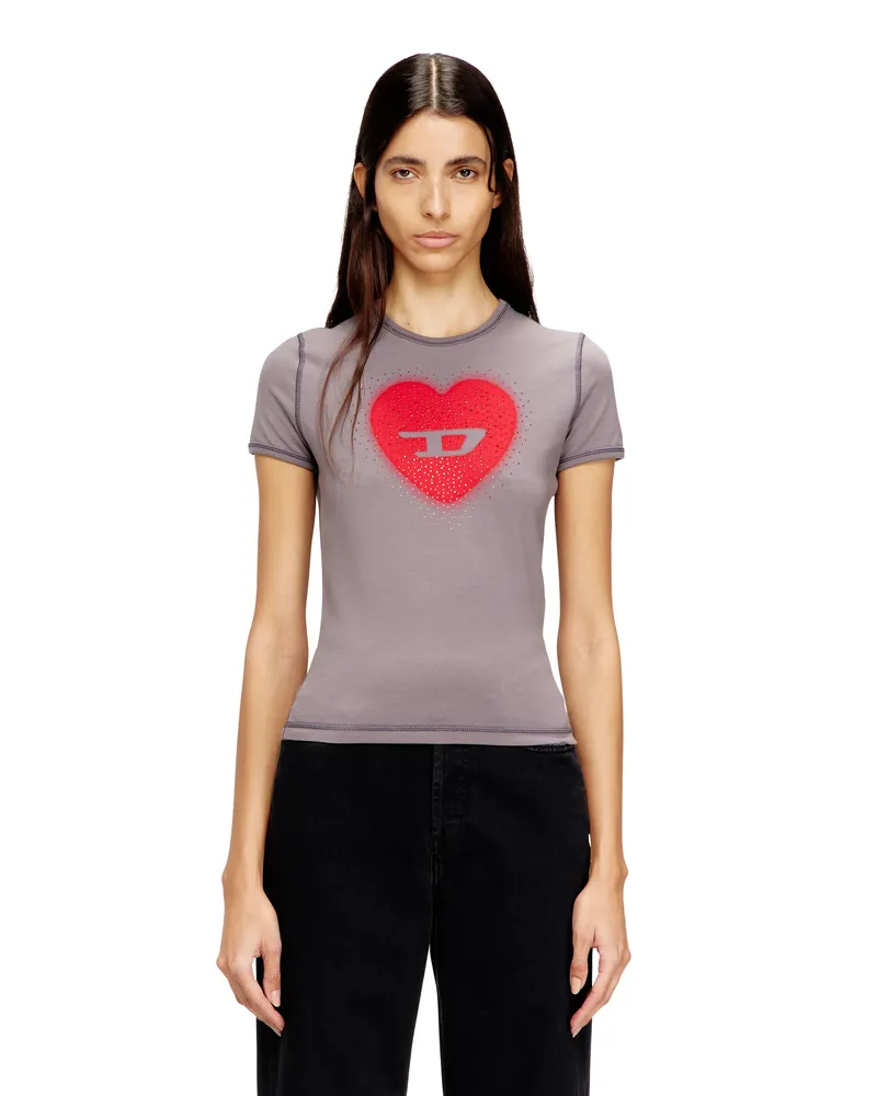 Diesel Schmales T-Shirt mit Herz-Print und Nieten - T-Shirts - Damen - Grau Grau