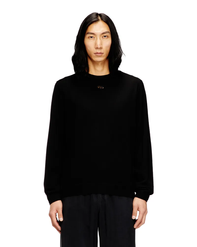 Diesel Pullover aus Wolle mit Cut-out-Logo - Strickwaren - Herren - Schwarz Schwarz