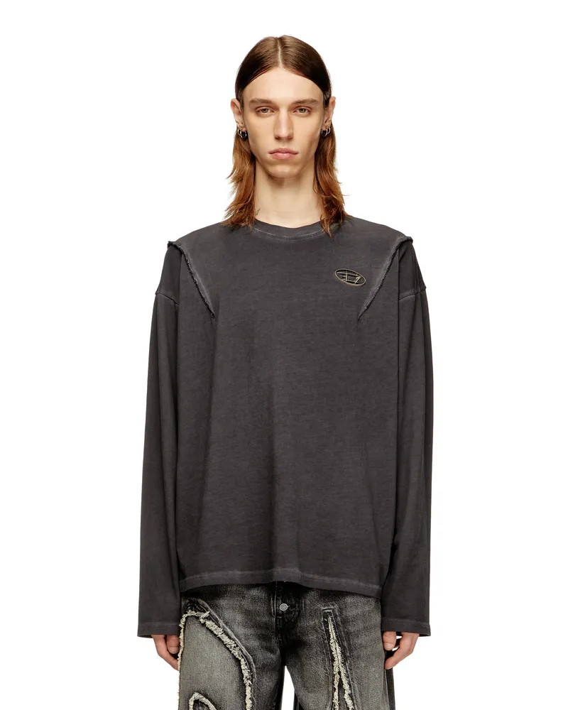 Diesel Langärmliges T-Shirt mit Verwaschungseffekt - T-Shirts - Unisex - Grau Grau