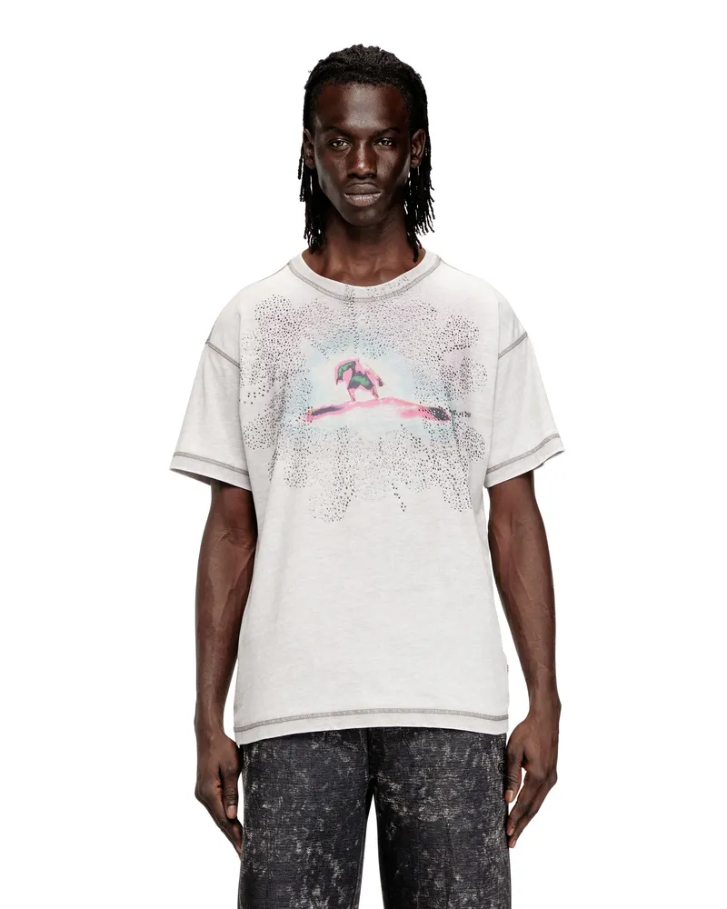 Diesel Reguläres T-Shirt mit Print und Nieten - T-Shirts - Herren - Grau Grau