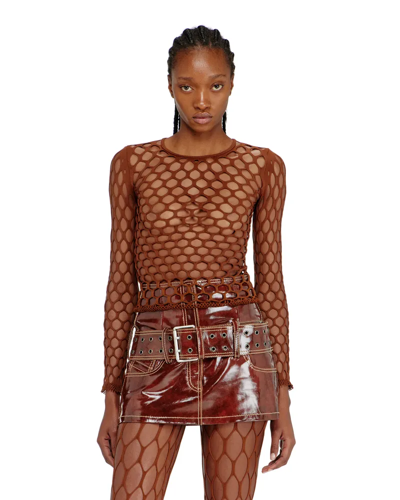 Diesel Elastisches Mesh-Stricktop - T-Shirts - Damen - Braun Braun