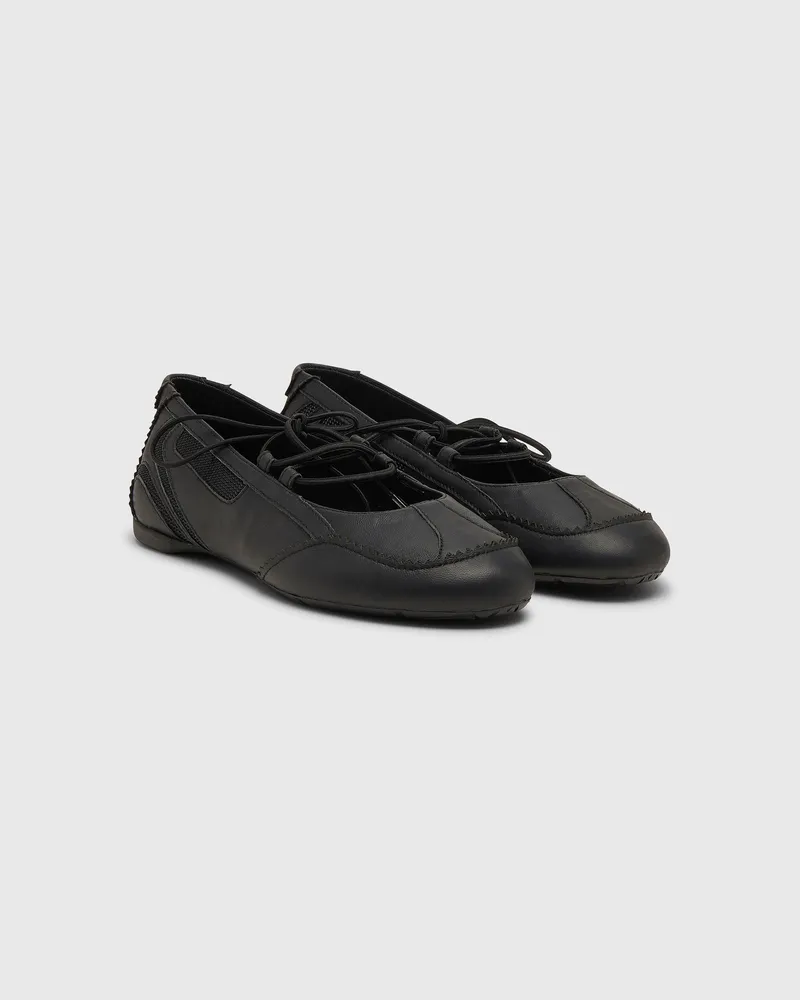 Diesel D-Mile-Ballerinaschnürschuhe aus Leder und Mesh - Flats - Damen - Schwarz Schwarz