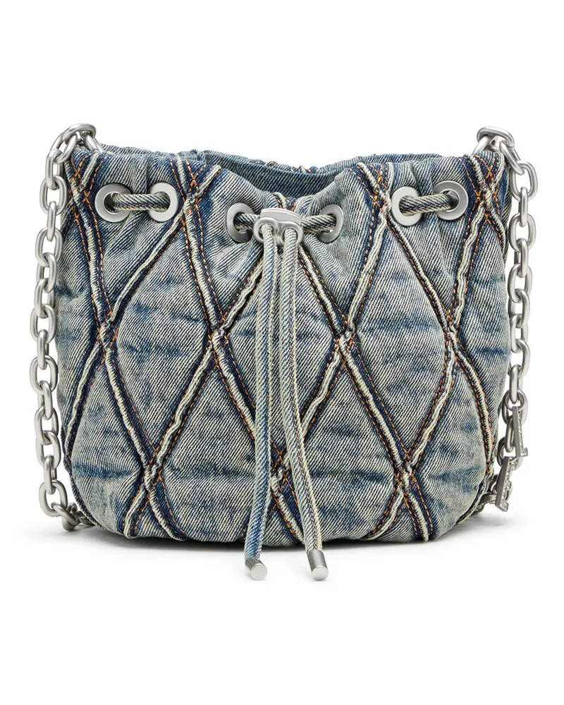 Diesel Charm-D S-Mini-Beuteltasche aus gestepptem Argyle-Denim - Schultertaschen - Damen - Blau Blau