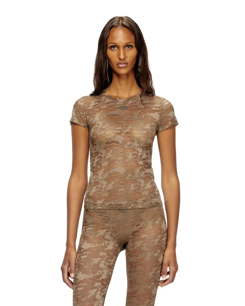 Diesel T-Shirt mit Camouflage-Spitze - Oberteile - Damen - Braun Braun