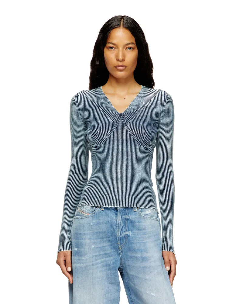 Diesel Pullover aus Denim mit Glanzeffekt - Strickwaren - Damen - Blau Blau