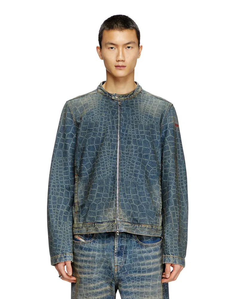 Diesel Motorradjacke aus Denim mit Schlangen-Print - Denim jacken - Blau