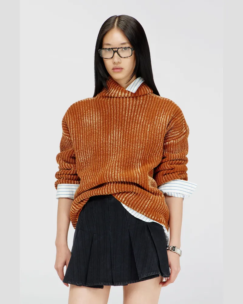 Diesel Pullover mit Funnelkragen aus gerippter Wollmischung - Strickwaren - Damen - Braun Braun