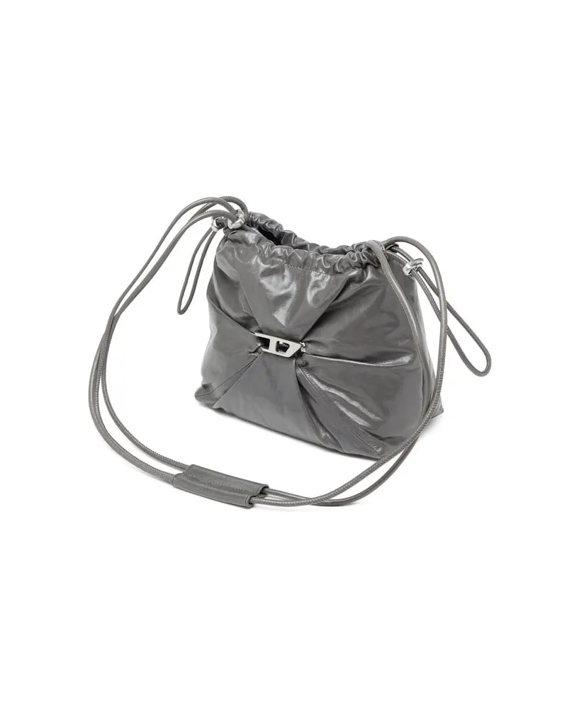 Diesel Scrunch-D-Beuteltasche aus glänzendem zerknittertem Leder - Schultertaschen - Damen - Grau Grau
