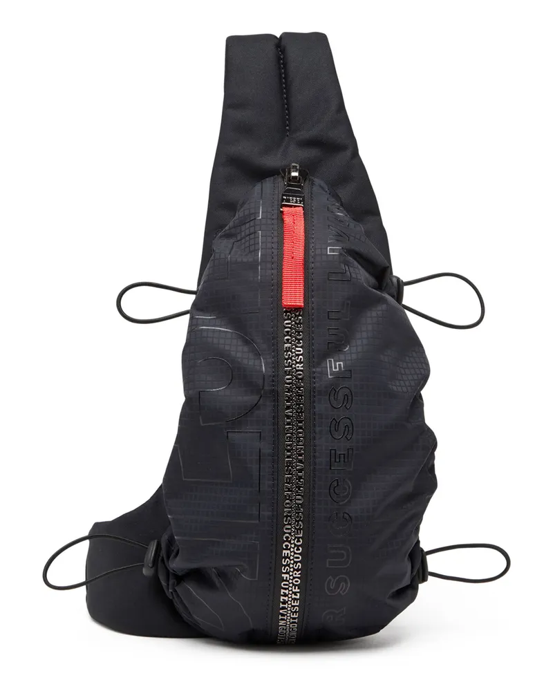 Diesel Zip-D-Sling-Tasche aus kariertem Jacquard-Shell - Schultertaschen - Herren - Schwarz Schwarz