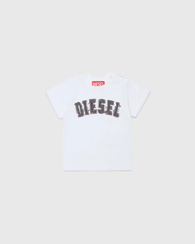 Diesel Baumwoll-T-Shirt mit Logo in Fransenoptik - T-Shirts und Tops - Herren - Weiss Weiss