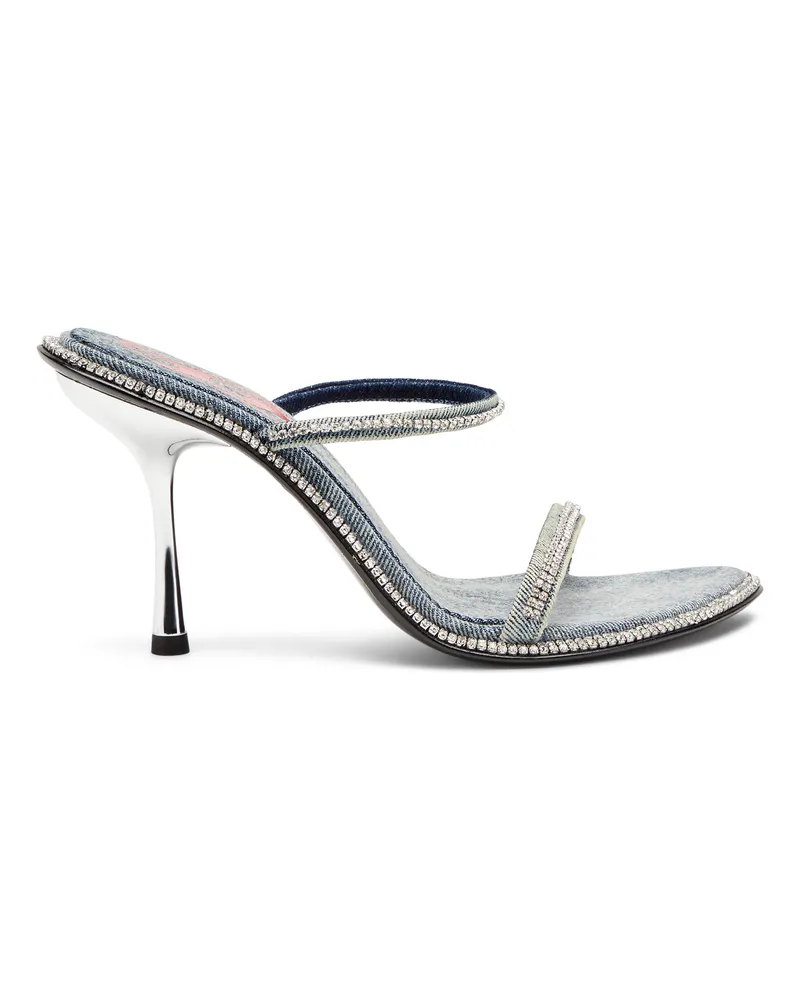 Diesel D-Havanna-Pantoletten mit Absatz aus Denim mit Kristallsteinen - Sandalen - Damen - Blau Blau