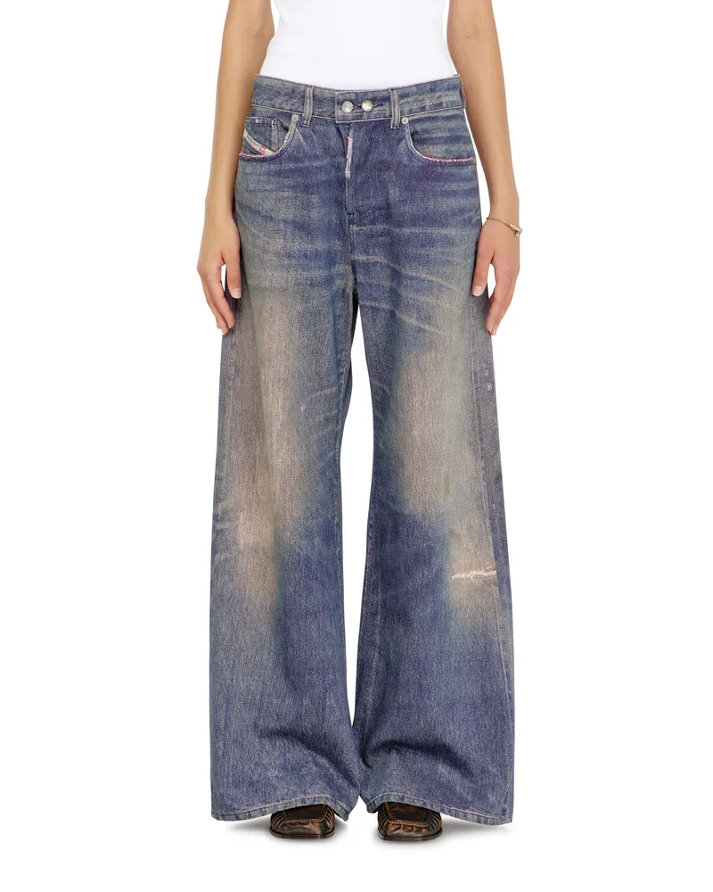 Diesel Relaxed Jeans Low Waist 1996 D-Sire, Dunkelblau, Knopfverschluss Blau