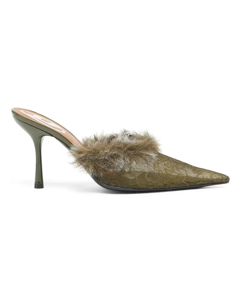 Diesel D-Ten & Half - Mules aus Nylon mit flauschigem Besatz - Mokassins und Mules - Damen - Grün Grün