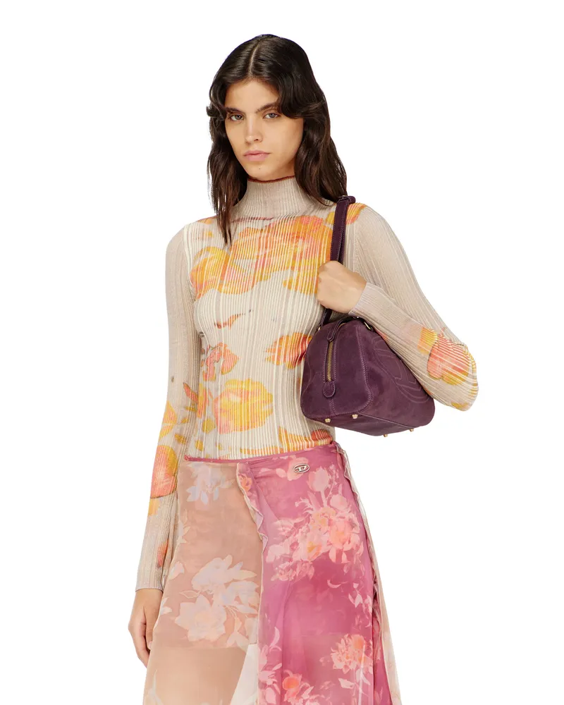 Diesel Gerippter Wollrollkragen mit Blumenmuster - Strickwaren - Damen - Bunt Bunt