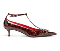 D-Venus - Patent Leopard T-Bar Pumps - Mokassins und Mules - Damen - Braun