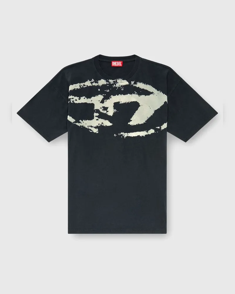 Diesel T-Shirt mit beflocktem Distressed-Logo - T-Shirts - Herren - Schwarz Schwarz