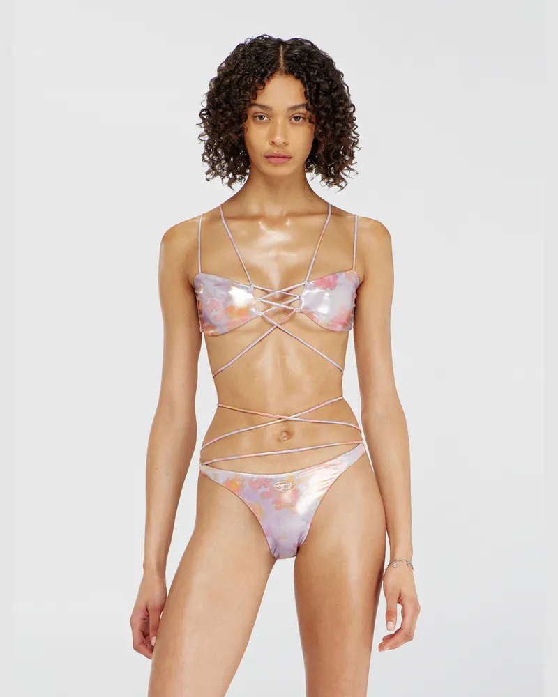 Diesel Metallisches Strappy-Bikini-Top mit Blumenprint - BHs - Damen - Violett Violett