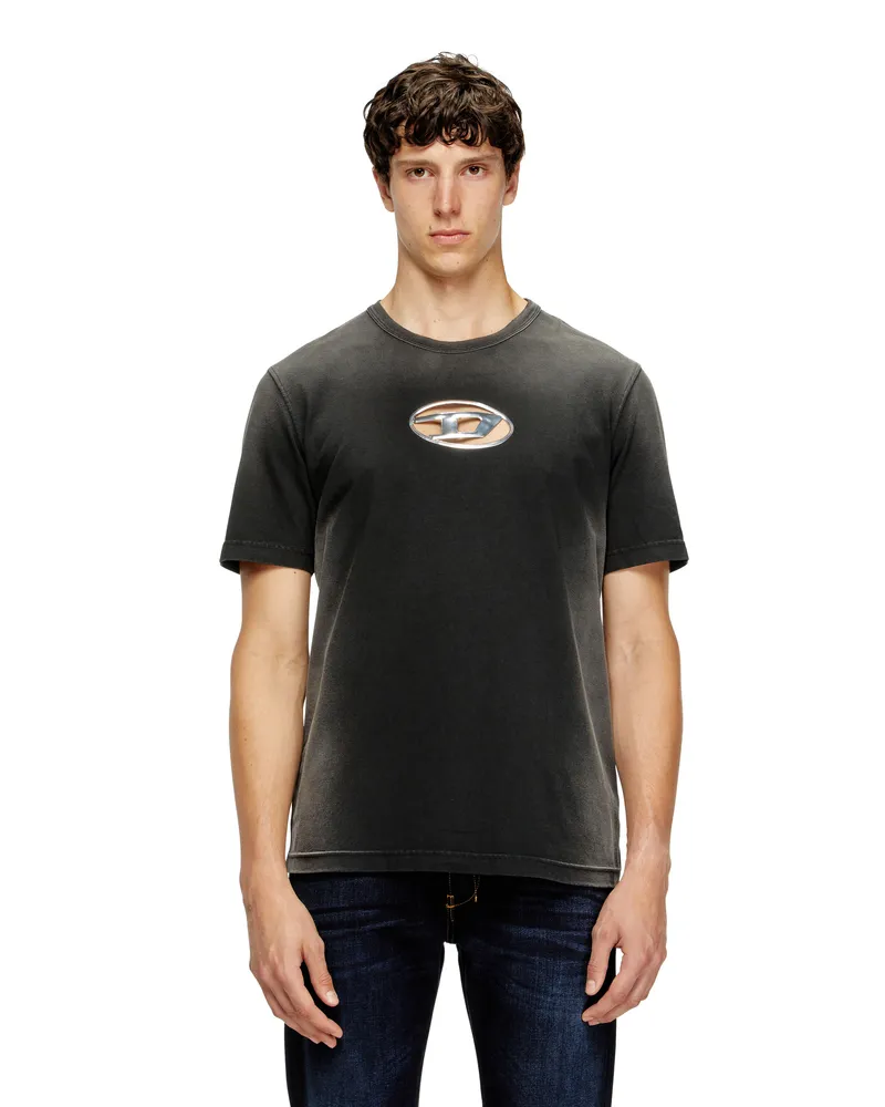 Diesel Verblasstes T-Shirt mit ausgeschnittenem Oval D - T-Shirts - Herren - Schwarz Schwarz