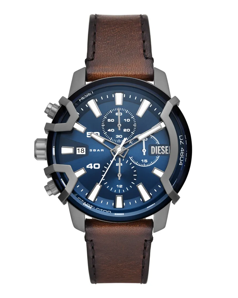 Diesel Griffed Chronograph mit braunem Lederarmband - Uhren - Herren - Braun Braun